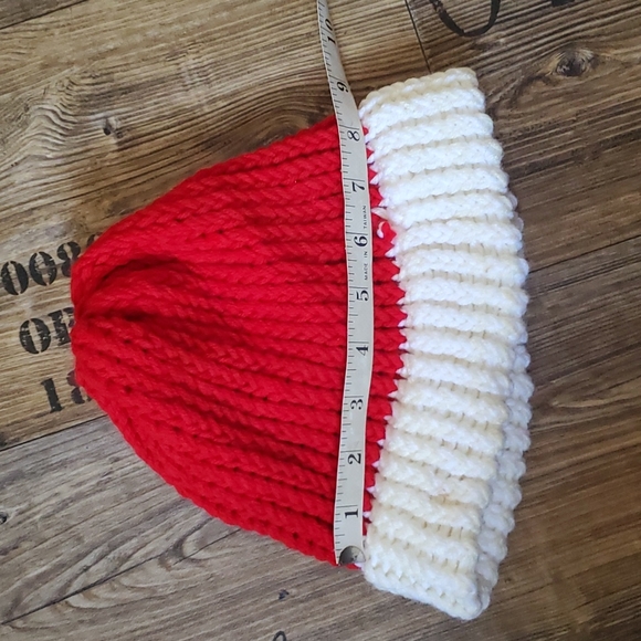 Handmade, crocheted, beanie, red & white , unisex, hat, one size fits most - Picture 5 of 6